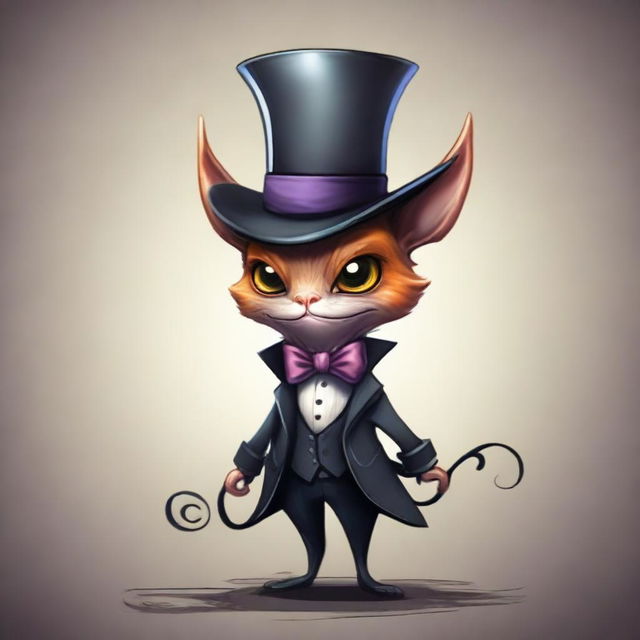 A quasit, a small demon-like creature, wearing a stylish top hat