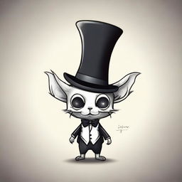 A quasit, a small demon-like creature, wearing a stylish top hat