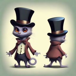 A quasit, a small demon-like creature, wearing a stylish top hat