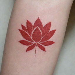 A minimalistic, simple, unique tattoo of a red lotus enhancing the minimalist aesthetic.