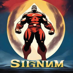 Create a movie poster featuring a strong man standing over the Earth with the title 'Sigma'