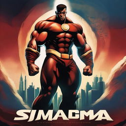 Create a movie poster featuring a strong man standing over the Earth with the title 'Sigma'