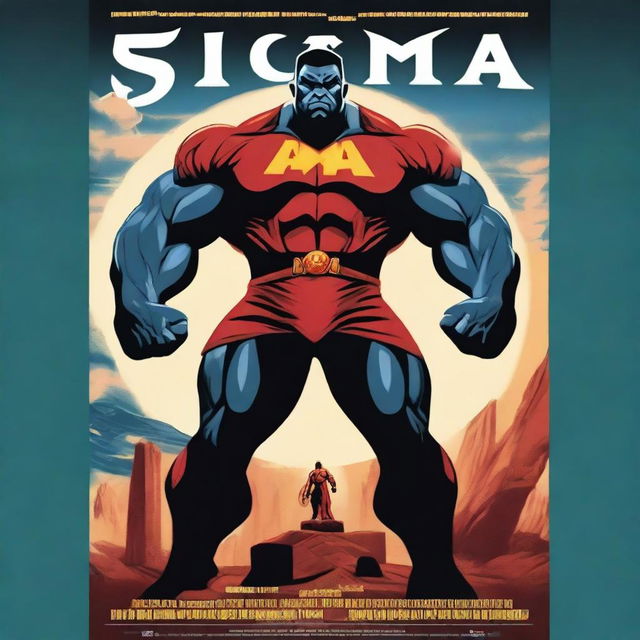 Create a movie poster featuring a strong man standing over the Earth with the title 'Sigma'