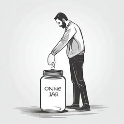 Create an image of a man standing over a jar with the title 'One Jar'