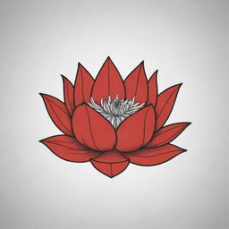 A unique tattoo design of a red lotus, done in a simple and minimalistic line drawing aesthetic.