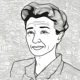 Create a coloring book page featuring Simone de Beauvoir (1908-1986) with a stunning background