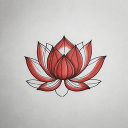 A unique tattoo design of a red lotus, done in a simple and minimalistic line drawing aesthetic.