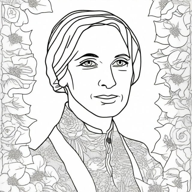 Create a coloring book page featuring Susan B