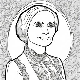 Create a coloring book page featuring Susan B