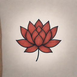 A unique tattoo design of a red lotus, done in a simple and minimalistic line drawing aesthetic.