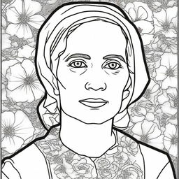 Create a coloring book page featuring Susan B