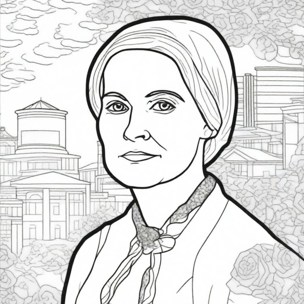 Create a coloring book page featuring Susan B