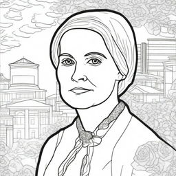 Create a coloring book page featuring Susan B