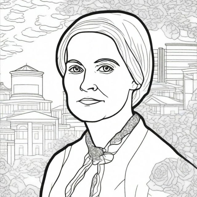 Create a coloring book page featuring Susan B