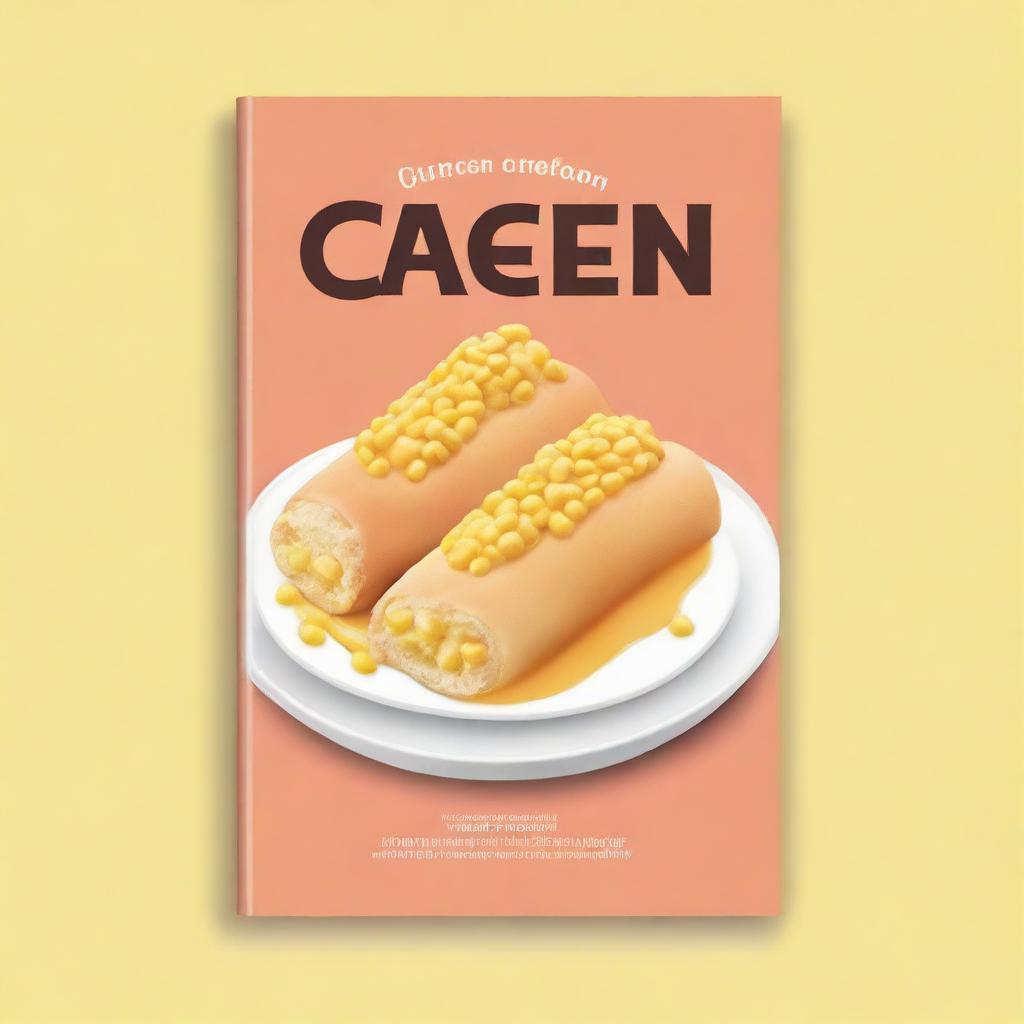 Create a book cover featuring a bowl of creamed corn and a cannoli