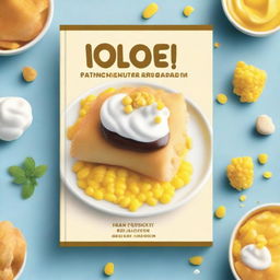 Create a book cover featuring a bowl of creamed corn and a cannoli