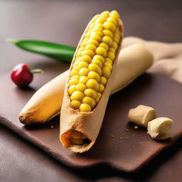 Create an image featuring corn inside a cannoli shell