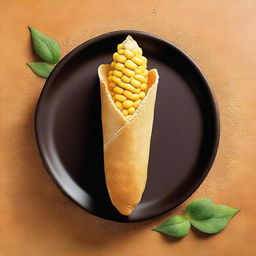 Create an image featuring corn inside a cannoli shell