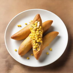 Create an image featuring loose corn inside a cannoli shell