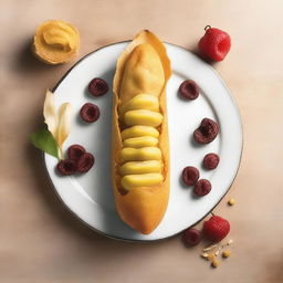 Create an image featuring loose corn inside a cannoli shell