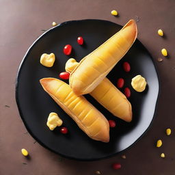 Create an image featuring loose corn inside a cannoli shell