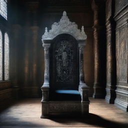 A book cover dominated by an image of a majestic throne made entirely of glass, located in a grand and shadowy hall