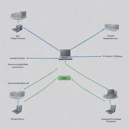 Generate an image showcasing a basic networking topology, including elements like routers, switches, nodes, and connections.