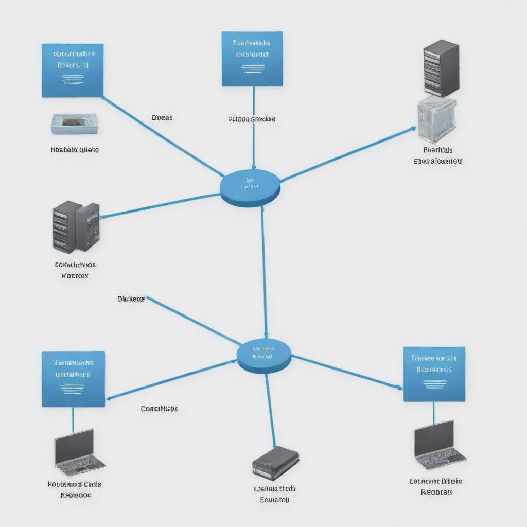 Generate an image showcasing a basic networking topology, including elements like routers, switches, nodes, and connections.