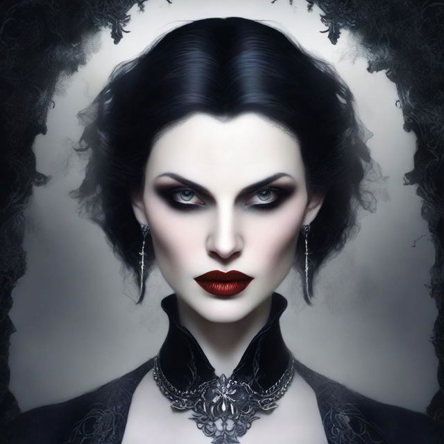 A detailed vampire character design for a gothic novel cover