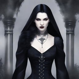 A detailed vampire character design for a gothic novel cover