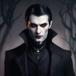 A detailed vampire character design for a gothic novel cover