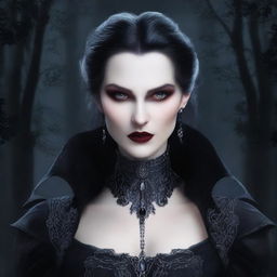 A detailed vampire character design for a gothic novel cover