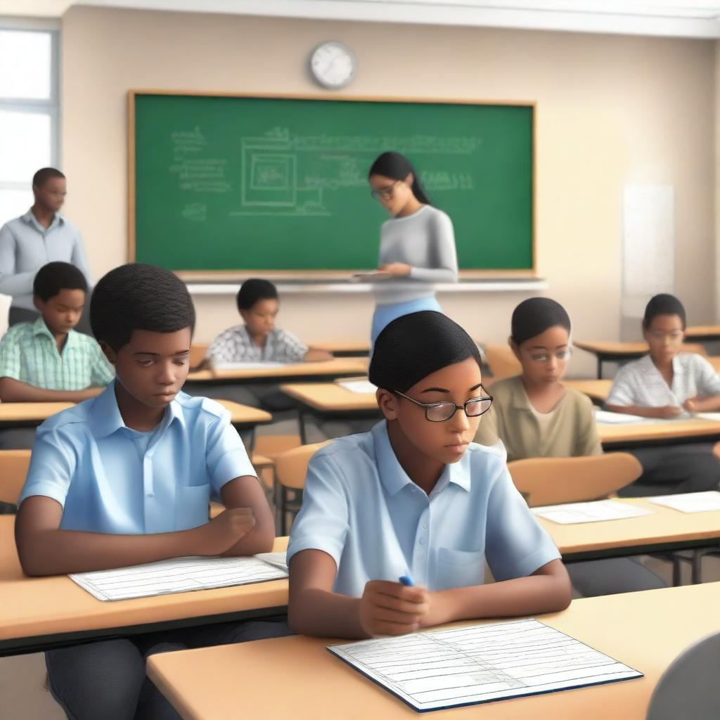 A realistic, high-resolution image showing young and adult students in a classroom setting