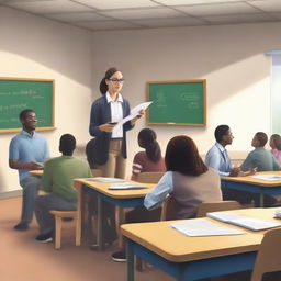 A realistic, high-resolution image showing young and adult students in a classroom setting