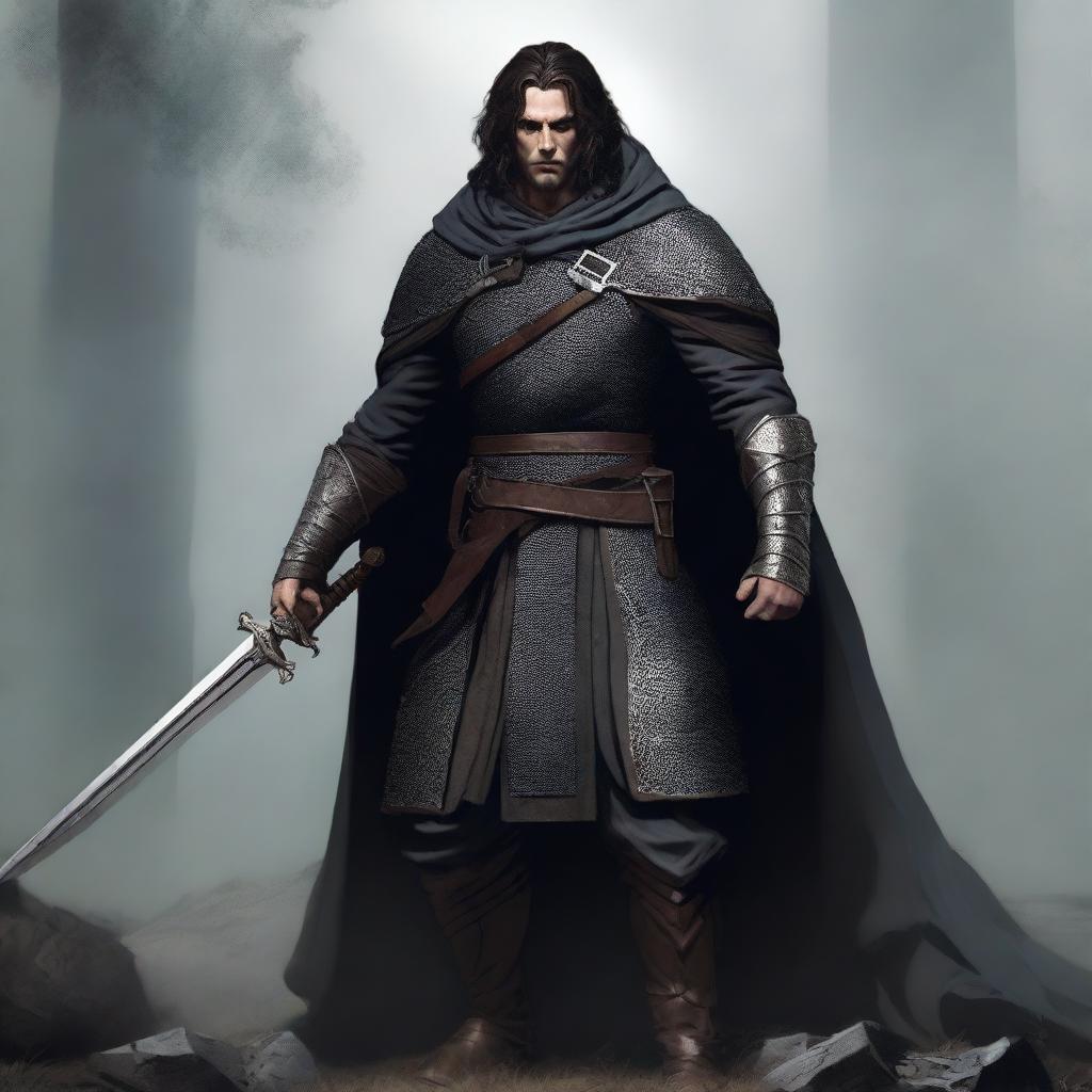 A tall and imposing figure with dark hair and a scar on the left cheek