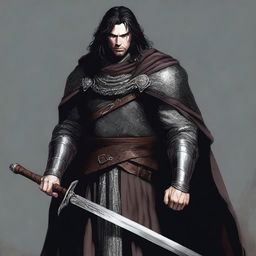 A tall and imposing figure with dark hair and a scar on the left cheek