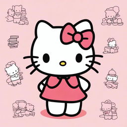 A hand-drawn illustration of Hello Kitty, featuring her signature bow and iconic outfit