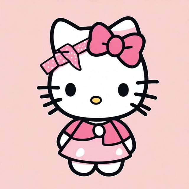 A hand-drawn illustration of Hello Kitty, featuring her signature bow and iconic outfit