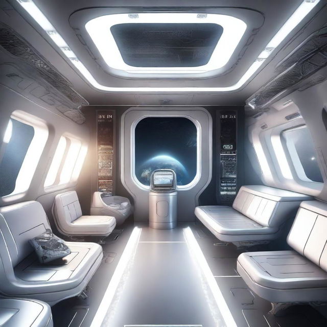 A detailed illustration of the interior of a futuristic spaceship