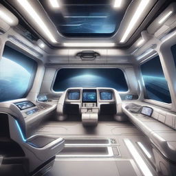 A detailed illustration of the interior of a futuristic spaceship