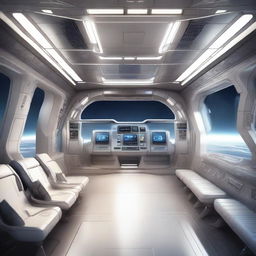 A detailed illustration of the interior of a futuristic spaceship