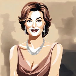 Create an illustration featuring an attractive, mature woman with a confident and alluring demeanor