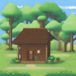 Create a sprite pixel art of a cozy wooden house