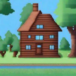 Create a sprite pixel art of a cozy wooden house