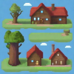 Create a sprite pixel art of a cozy wooden house