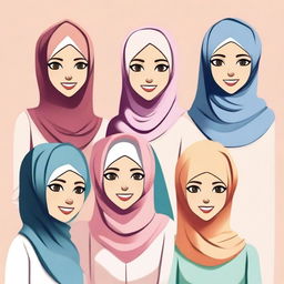 Create an animation-style image featuring beautiful girls wearing hijabs