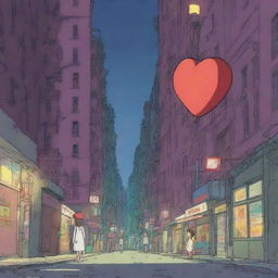 An animation film scene featuring Rémy, a big heart character, navigating a dystopian city