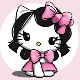 Create an image of Hello Kitty with long black hair