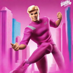 A movie poster featuring Ken, the iconic character from the Barbie universe, in a dramatic and adventurous setting