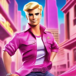 A movie poster featuring Ken, the iconic character from the Barbie universe, in a dramatic and adventurous setting